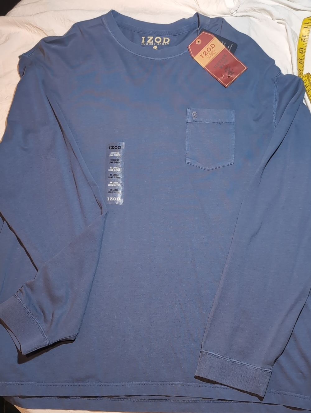 Big And Tall XXL Izod Men’s Long-Sleeve Crewneck Pocket Tee in Dusty Blue
